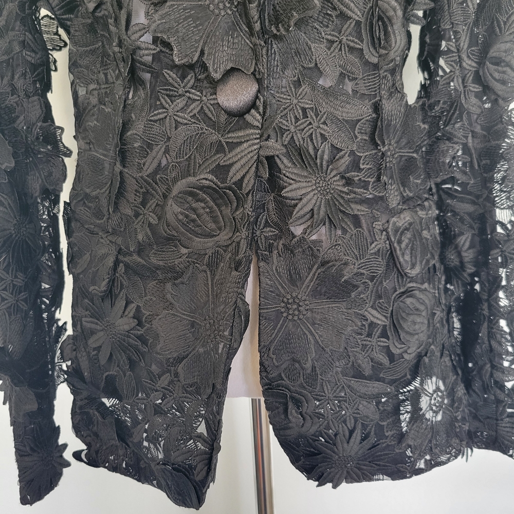 NWOT Black Floral Lace 3-D Applique Embroidery 1 Button Textured Blazer  Sz XL - Picture 7 of 16